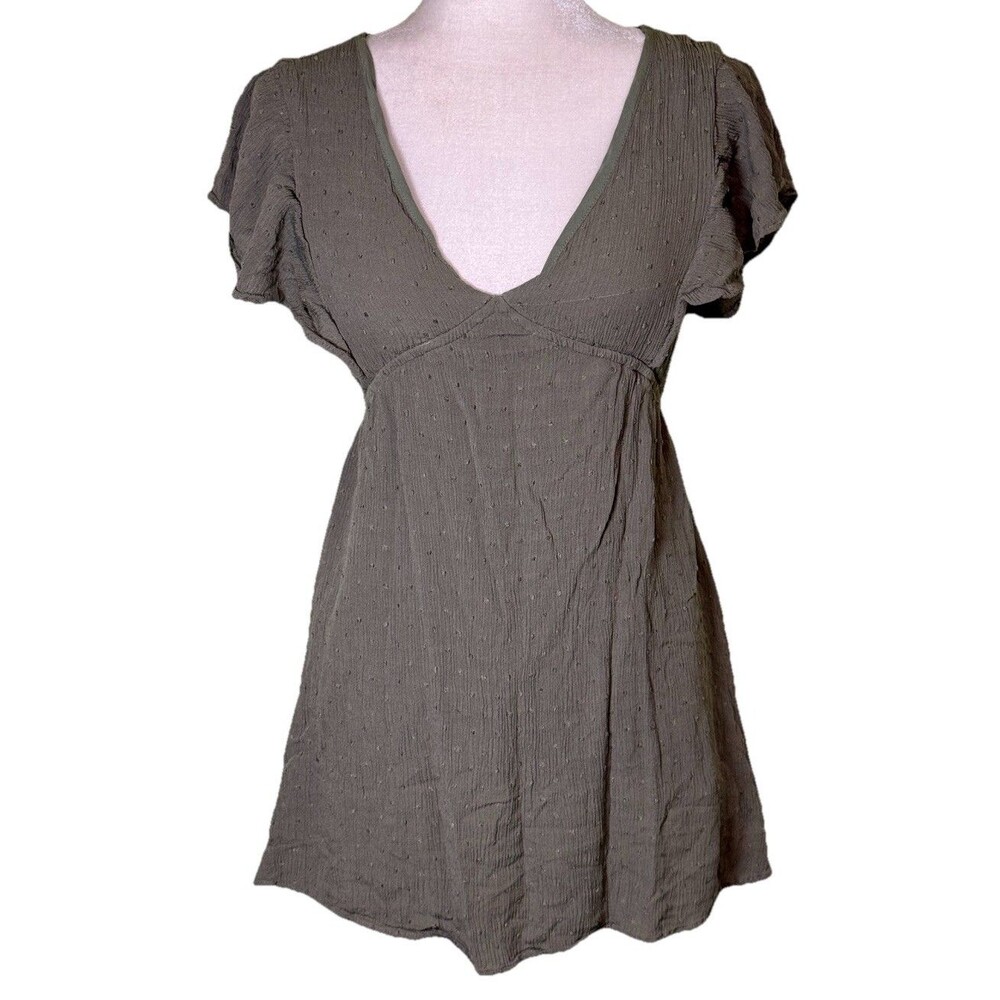 Women Boho Babydoll Top V Neck Textured Short Sleeve Cottage Blouse Size Small